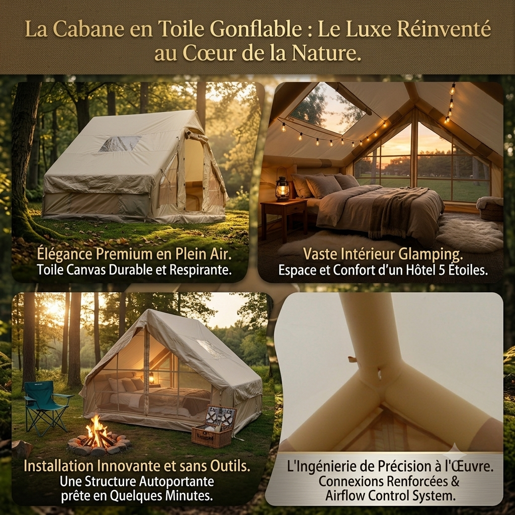 Tente Gonflable 6,3 m² Double Entrée | Tissu Oxford 420D Haute Résistance