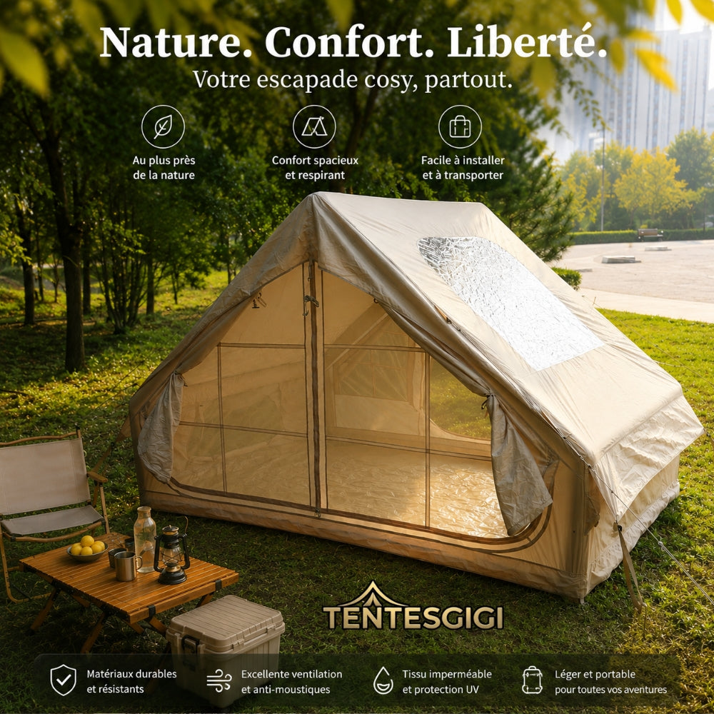 Tente Gonflable 6,3 m² Double Entrée | Tissu Oxford 420D Haute Résistance